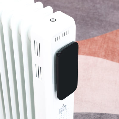 HOMCOM 2500W Oil Filled Radiator, 11 Fin Portable Electric Heater with LED Display, 24H Timer, 3 Heat Settings, Adjustable Thermostat, Safety Cut off, Remote Control, White 