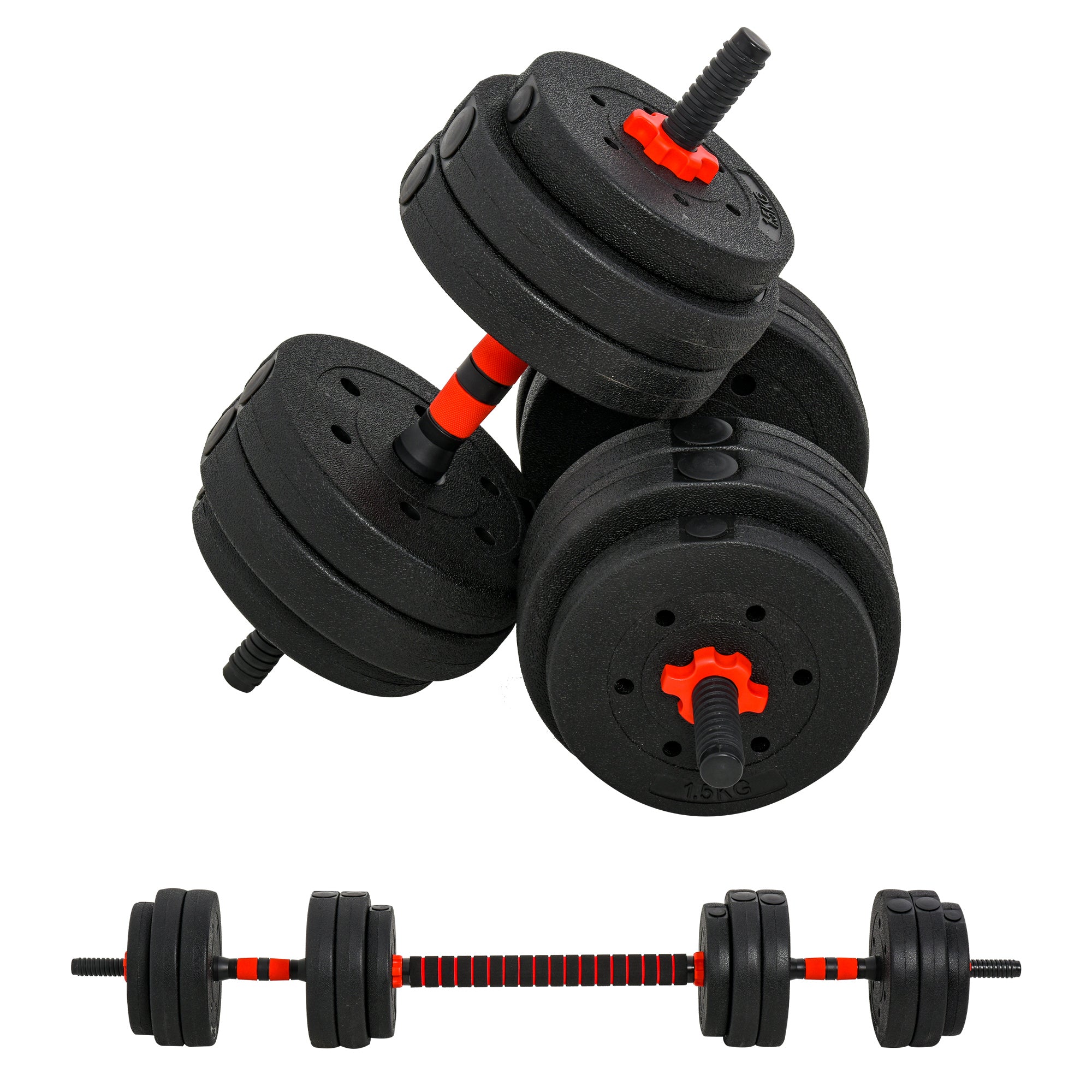 HOMCOM 25kg 2 IN 1 Adjustable Dumbbells Weight Set, Dumbbell Hand Weight Barbell for Body Fitness, Lifting Training for Home, Office, Gym, Black 