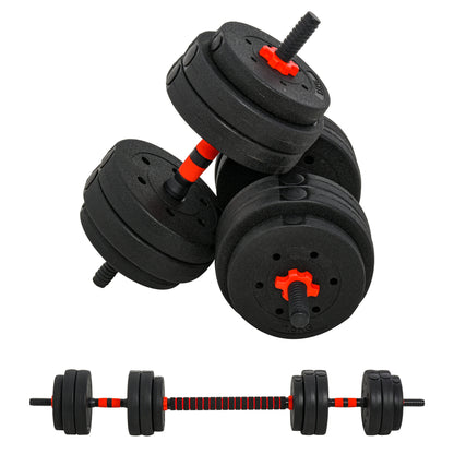 HOMCOM 25kg 2 IN 1 Adjustable Dumbbells Weight Set, Dumbbell Hand Weight Barbell for Body Fitness, Lifting Training for Home, Office, Gym, Black 