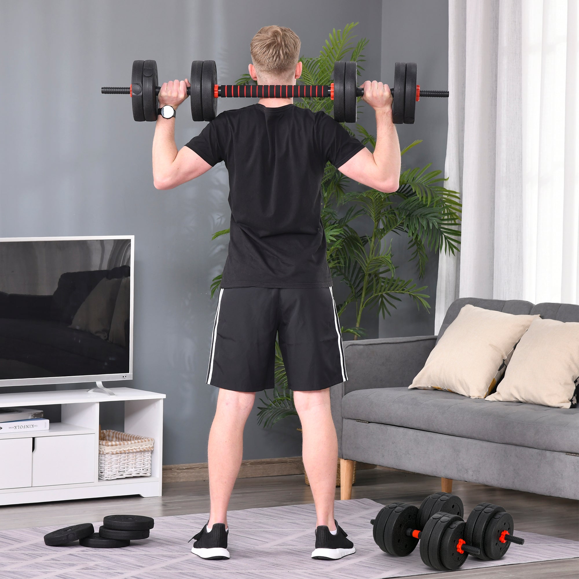 HOMCOM 25kg 2 IN 1 Adjustable Dumbbells Weight Set, Dumbbell Hand Weight Barbell for Body Fitness, Lifting Training for Home, Office, Gym, Black 