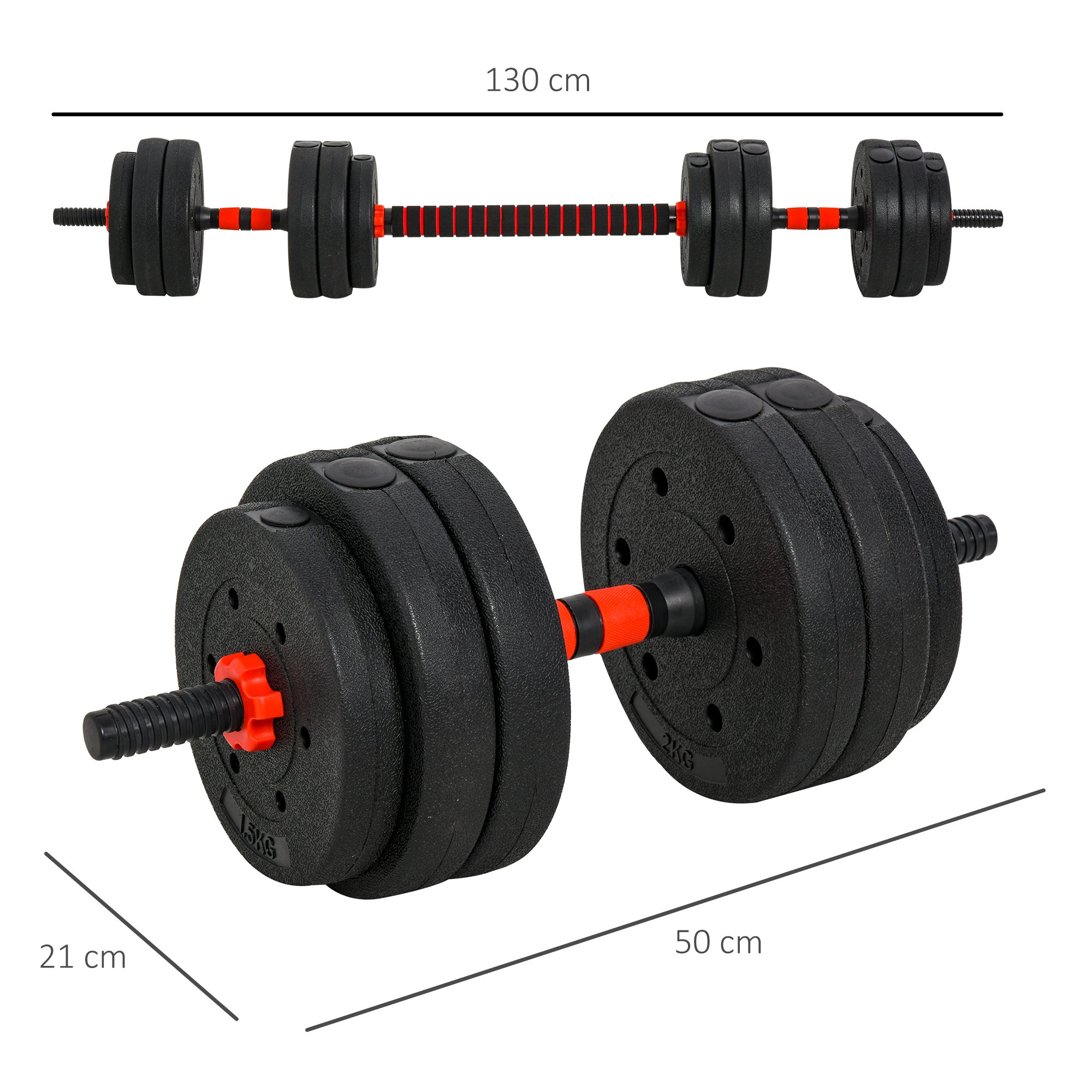 HOMCOM 25kg 2 IN 1 Adjustable Dumbbells Weight Set, Dumbbell Hand Weight Barbell for Body Fitness, Lifting Training for Home, Office, Gym, Black 