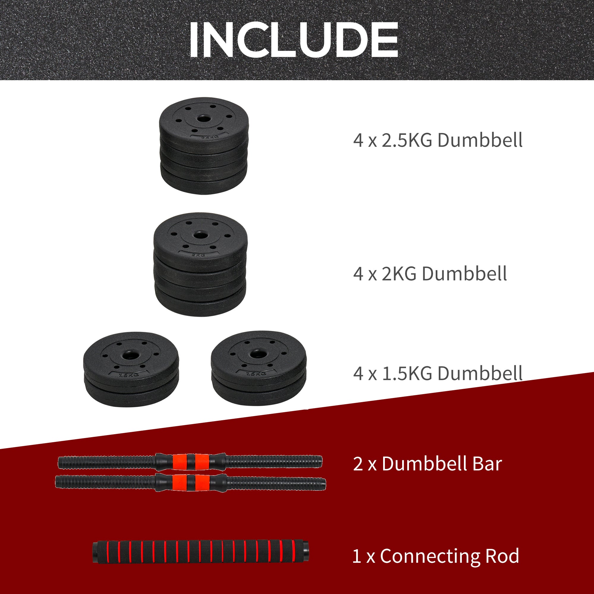 HOMCOM 25kg 2 IN 1 Adjustable Dumbbells Weight Set, Dumbbell Hand Weight Barbell for Body Fitness, Lifting Training for Home, Office, Gym, Black 