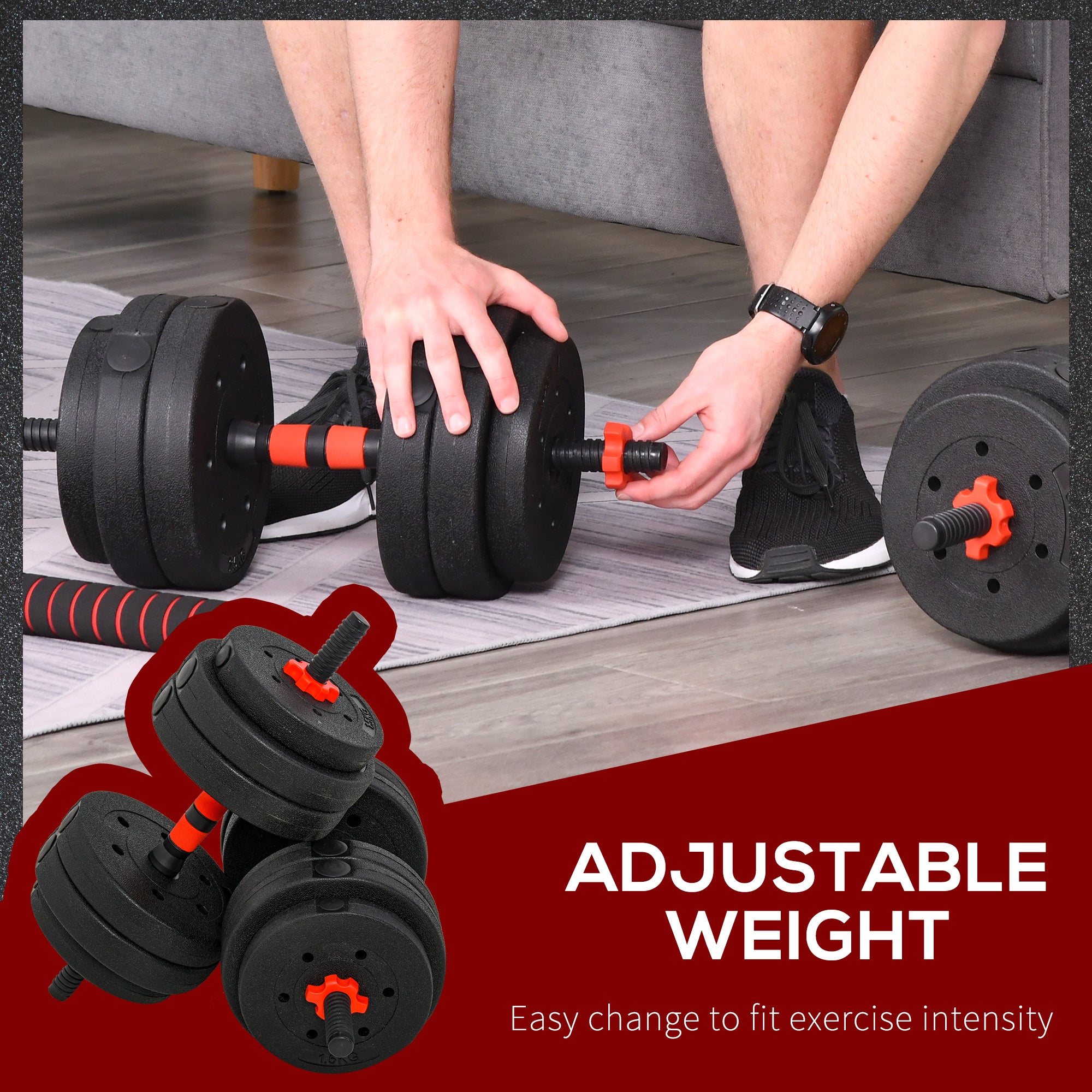 HOMCOM 25kg 2 IN 1 Adjustable Dumbbells Weight Set, Dumbbell Hand Weight Barbell for Body Fitness, Lifting Training for Home, Office, Gym, Black 