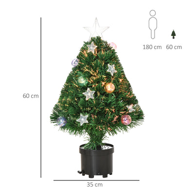 HOMCOM 2FT Pre-lit Artificial Christmas Tree Tabletop Multicoloured Fibre Optic Xmas Decoration w/ LED Lights Pot Table Desk - Green 