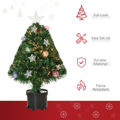 HOMCOM 2FT Pre-lit Artificial Christmas Tree Tabletop Multicoloured Fibre Optic Xmas Decoration w/ LED Lights Pot Table Desk - Green 