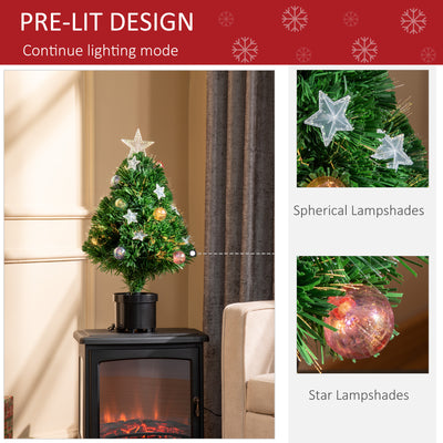 HOMCOM 2FT Pre-lit Artificial Christmas Tree Tabletop Multicoloured Fibre Optic Xmas Decoration w/ LED Lights Pot Table Desk - Green 