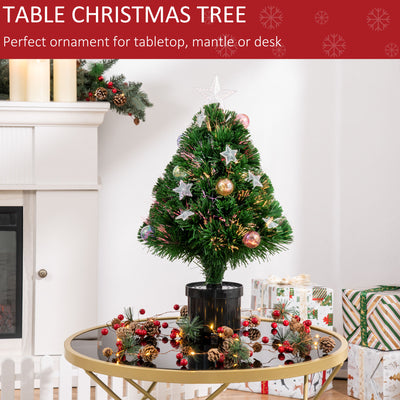 HOMCOM 2FT Pre-lit Artificial Christmas Tree Tabletop Multicoloured Fibre Optic Xmas Decoration w/ LED Lights Pot Table Desk - Green 