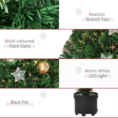 HOMCOM 2FT Pre-lit Artificial Christmas Tree Tabletop Multicoloured Fibre Optic Xmas Decoration w/ LED Lights Pot Table Desk - Green 