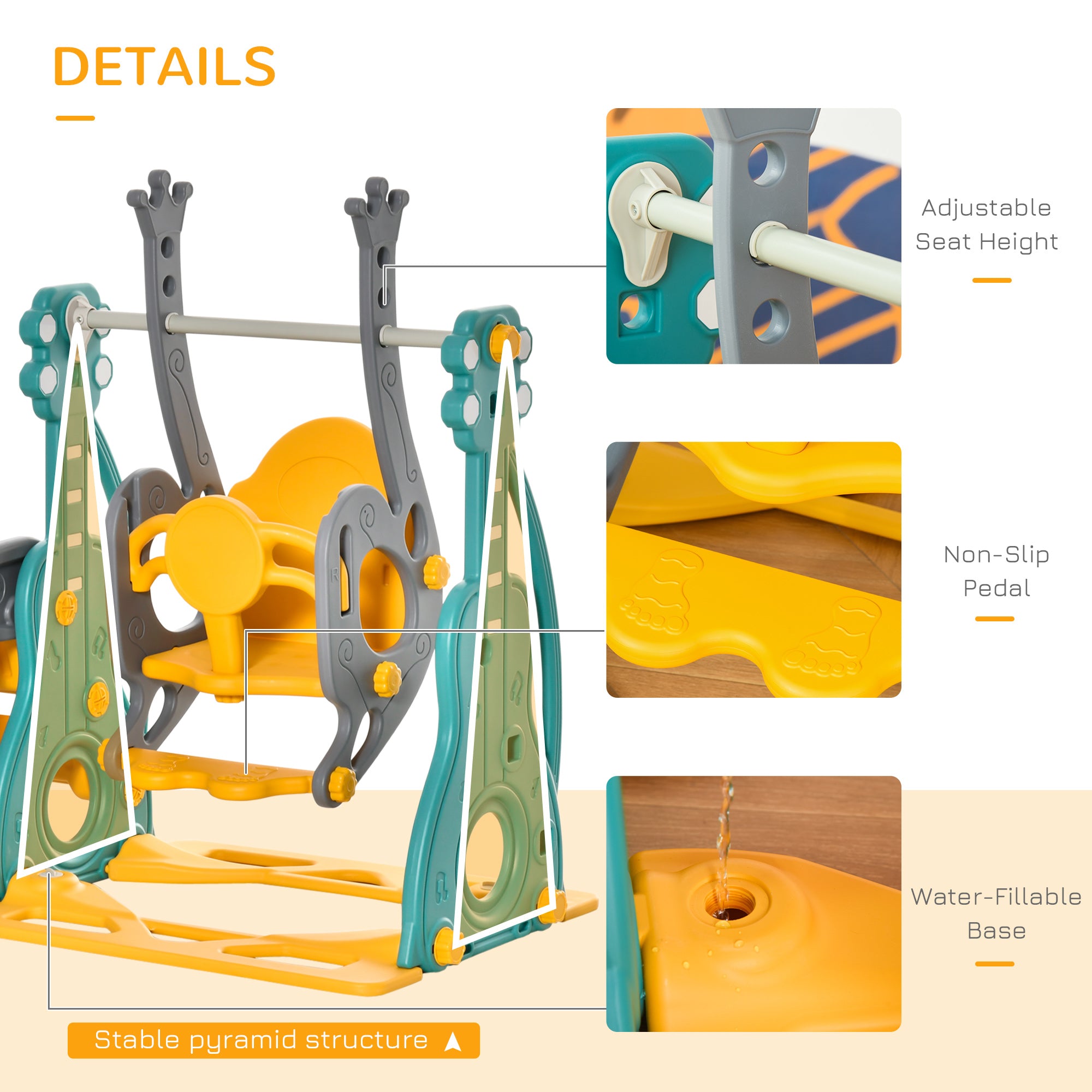 HOMCOM 3-IN-1 Kids Swing and Slide Set with Basketball Hoop Slide Swing Adjustable Seat Height Toddler Playground Activity Center Indoor and Outdoor Play Equipment 