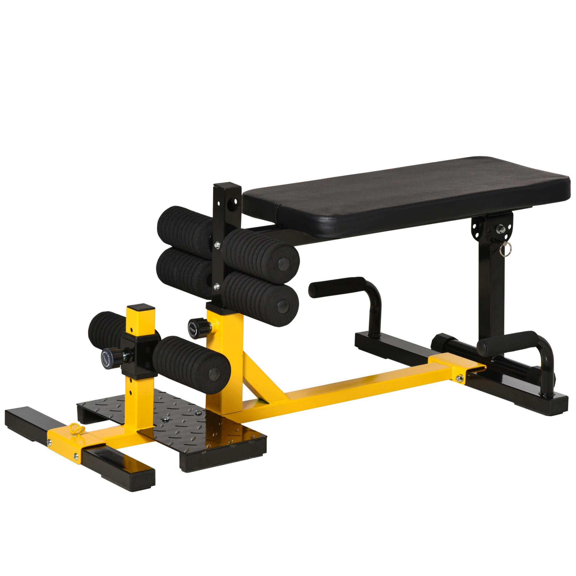 HOMCOM 3-In-1 Squat Machine, Weight Bench and Push up Stand, Adjustable Sit up Bench Leg Press Machine, for Home, Office, Gym Fitness Training, Yellow 