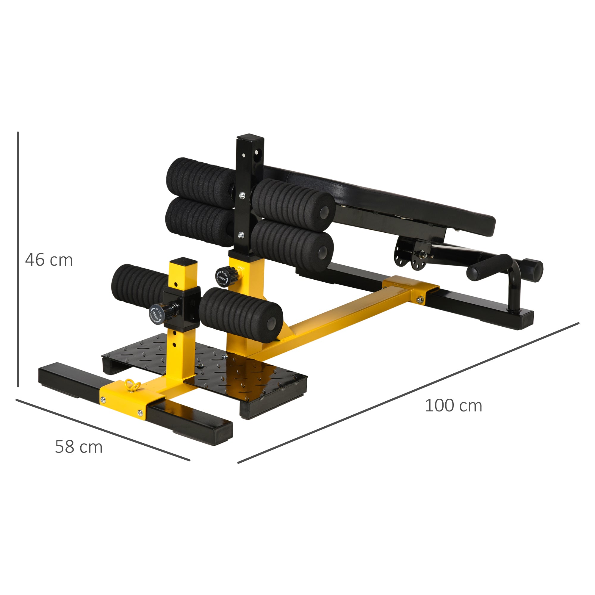 HOMCOM 3-In-1 Squat Machine, Weight Bench and Push up Stand, Adjustable Sit up Bench Leg Press Machine, for Home, Office, Gym Fitness Training, Yellow 