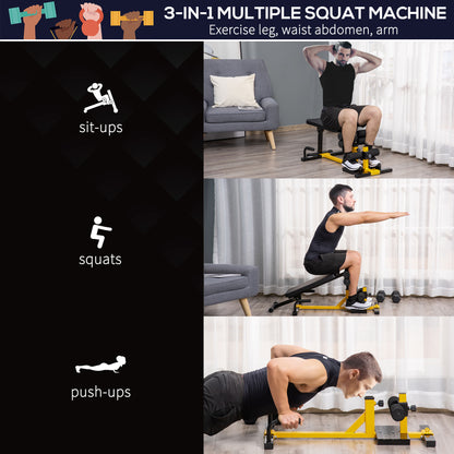 HOMCOM 3-In-1 Squat Machine, Weight Bench and Push up Stand, Adjustable Sit up Bench Leg Press Machine, for Home, Office, Gym Fitness Training, Yellow 