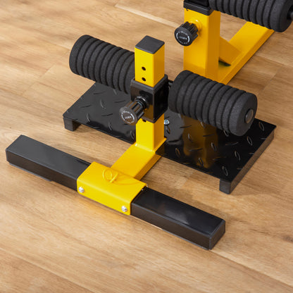 HOMCOM 3-In-1 Squat Machine, Weight Bench and Push up Stand, Adjustable Sit up Bench Leg Press Machine, for Home, Office, Gym Fitness Training, Yellow 