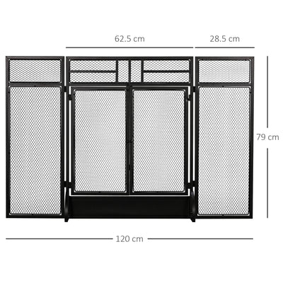 HOMCOM 3-Panel Folding Fireplace Screen with Door, Freestanding Spark Guard, Metal Mesh Fireguard, Black 