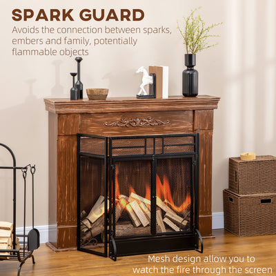 HOMCOM 3-Panel Folding Fireplace Screen with Door, Freestanding Spark Guard, Metal Mesh Fireguard, Black 