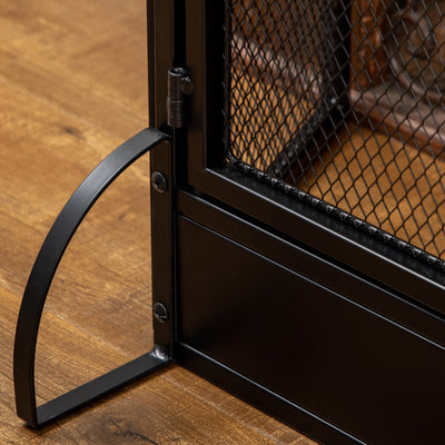 HOMCOM 3-Panel Folding Fireplace Screen with Door, Freestanding Spark Guard, Metal Mesh Fireguard, Black 