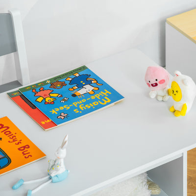 HOMCOM 3 Pcs Kids Table & Chairs Set Mini Seating Furniture Home Playroom Bedroom Dining Room w/ Storage Drawers Safe Corners for 2-4 Years old White 
