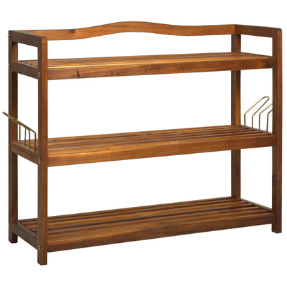 HOMCOM 3-Tier Shoe Rack, Acacia Wooden Shoe Storage Organiser with 2 Hangers, Holds up to 12 Pairs, for Entryway, Living Room, 74 x 26 x 62 cm, Teak 