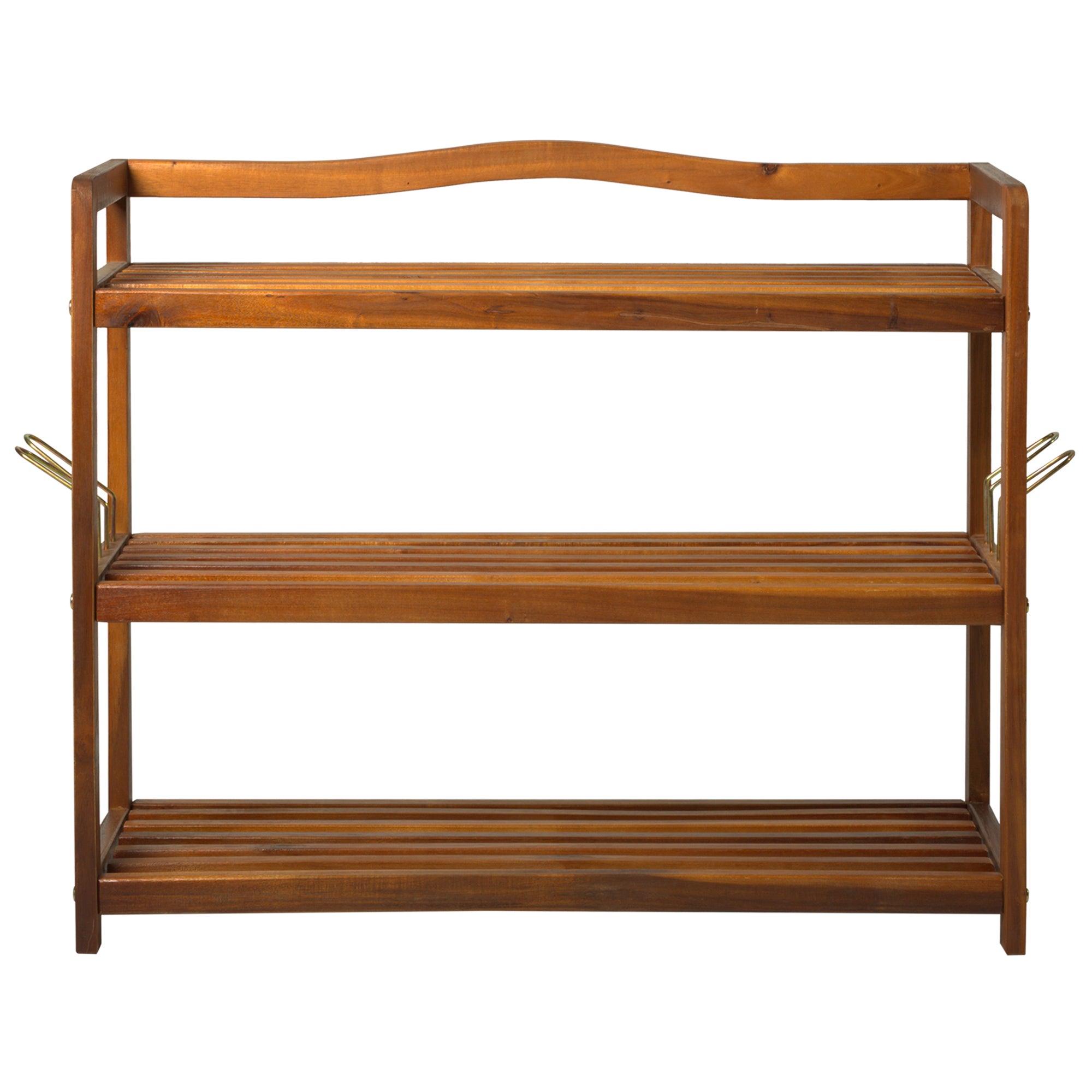 HOMCOM 3-Tier Shoe Rack, Acacia Wooden Shoe Storage Organiser with 2 Hangers, Holds up to 12 Pairs, for Entryway, Living Room, 74 x 26 x 62 cm, Teak 