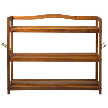 HOMCOM 3-Tier Shoe Rack, Acacia Wooden Shoe Storage Organiser with 2 Hangers, Holds up to 12 Pairs, for Entryway, Living Room, 74 x 26 x 62 cm, Teak 