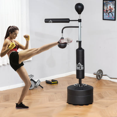 HOMCOM 3-in-1 Boxing Punching Bag, Freestanding with 2 Speed Bals, 360° Reflex Bar, 160-230cm Adjustable Height, Black 