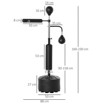 HOMCOM 3-in-1 Boxing Punching Bag, Freestanding with 2 Speed Bals, 360° Reflex Bar, 160-230cm Adjustable Height, Black 
