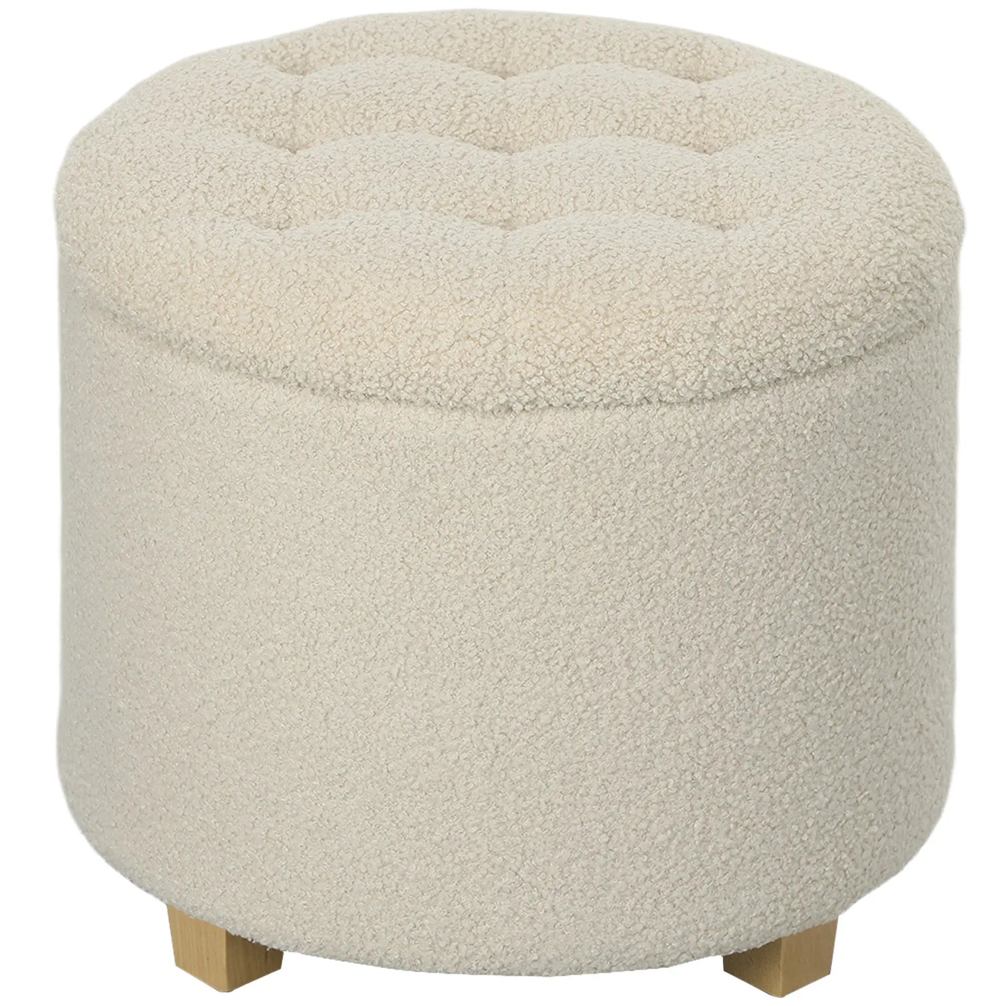 HOMCOM 31.8L Teddy Fleece Storage Ottoman - Cream White 