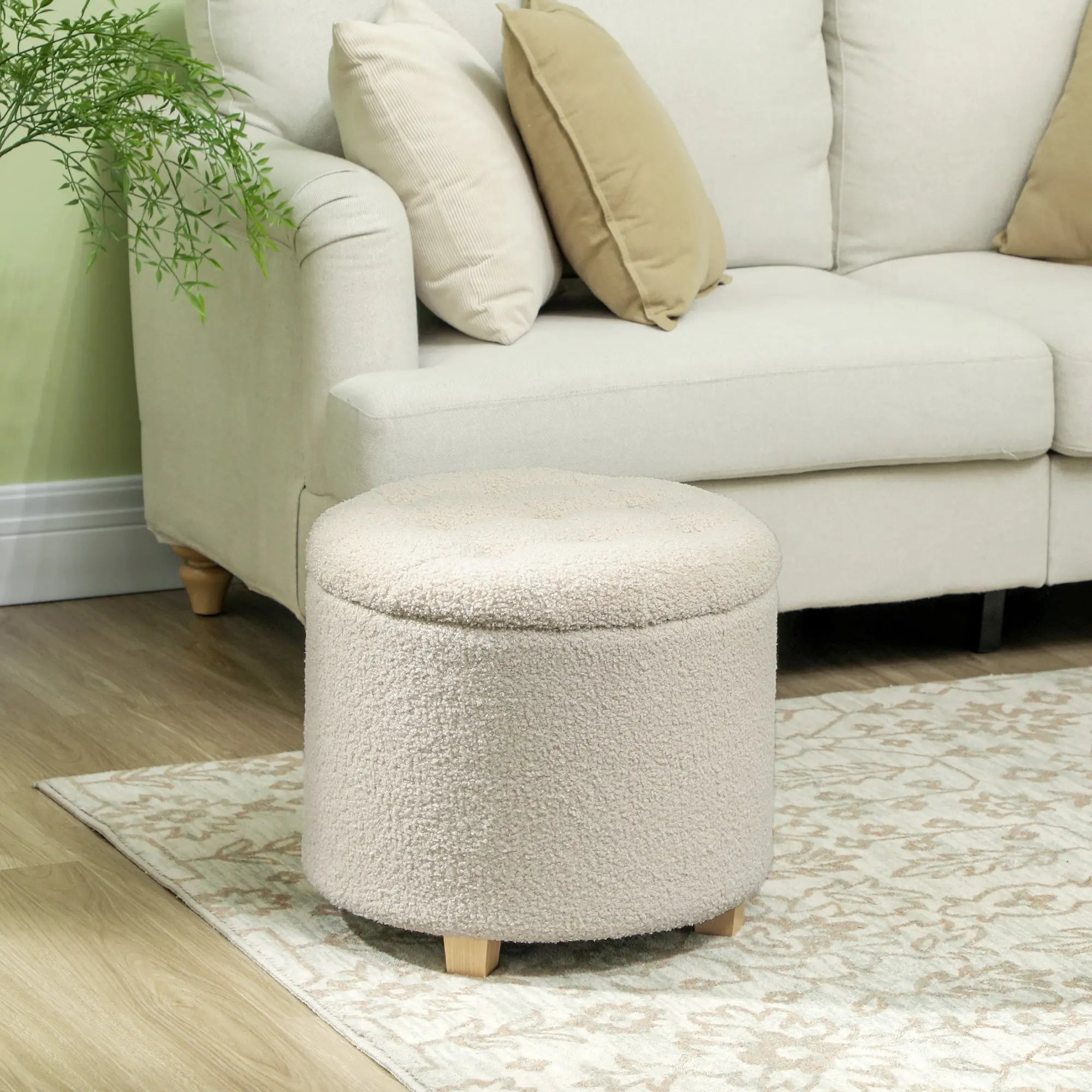 HOMCOM 31.8L Teddy Fleece Storage Ottoman - Cream White 