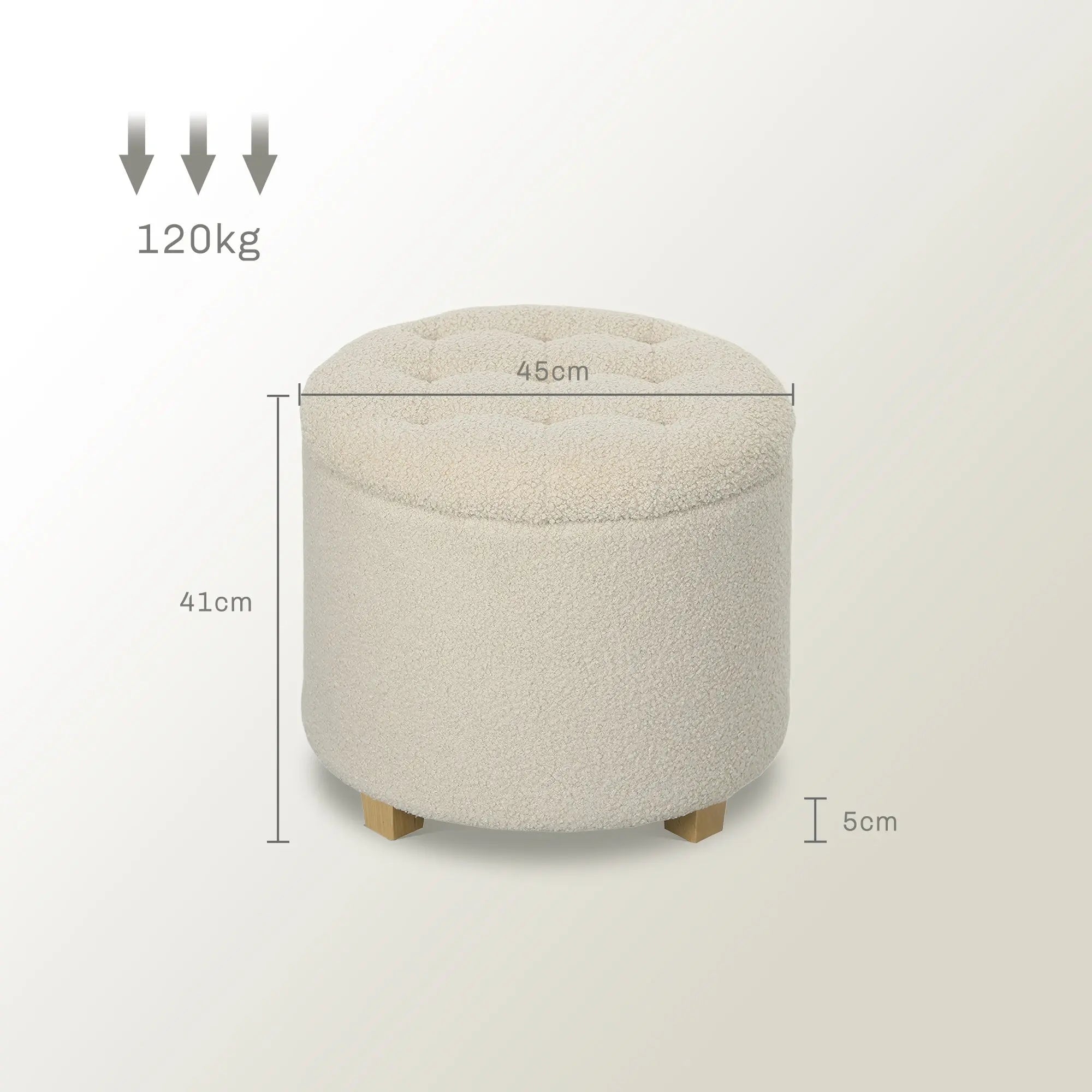 HOMCOM 31.8L Teddy Fleece Storage Ottoman - Cream White 