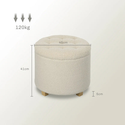 HOMCOM 31.8L Teddy Fleece Storage Ottoman - Cream White 
