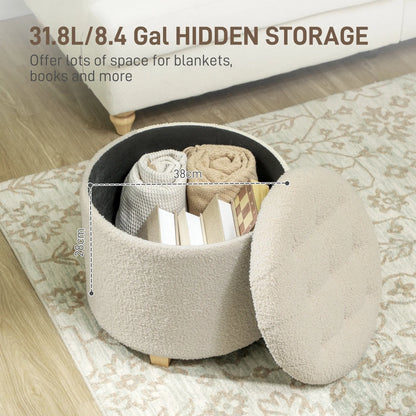 HOMCOM 31.8L Teddy Fleece Storage Ottoman - Cream White 