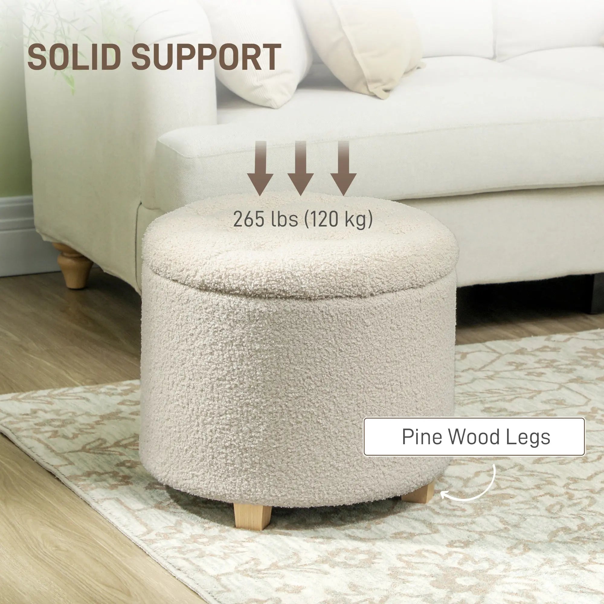 HOMCOM 31.8L Teddy Fleece Storage Ottoman - Cream White 
