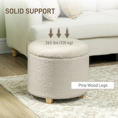 HOMCOM 31.8L Teddy Fleece Storage Ottoman - Cream White 