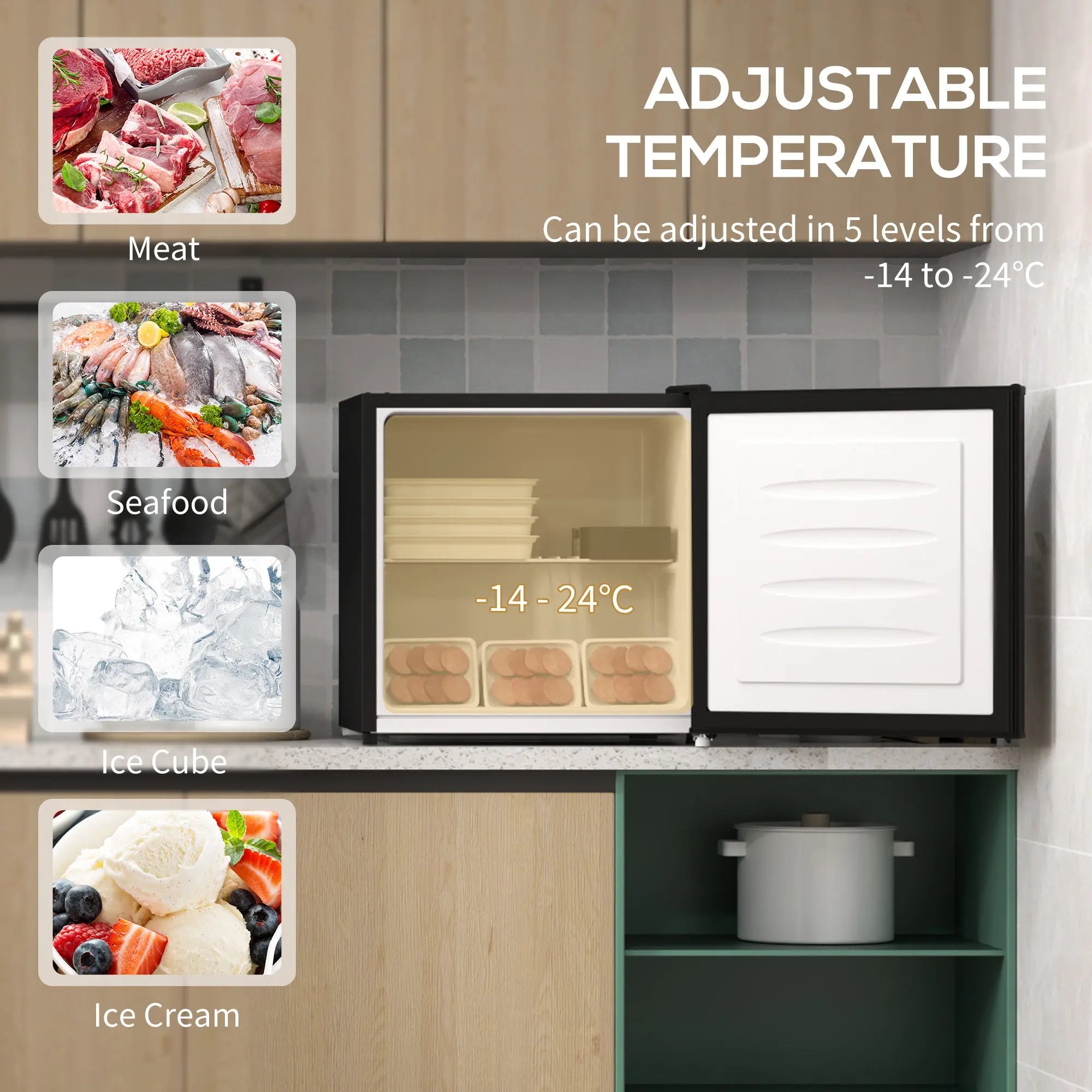 HOMCOM 35L Mini Freezer, -24℃ to -14℃ Temperature - Black 