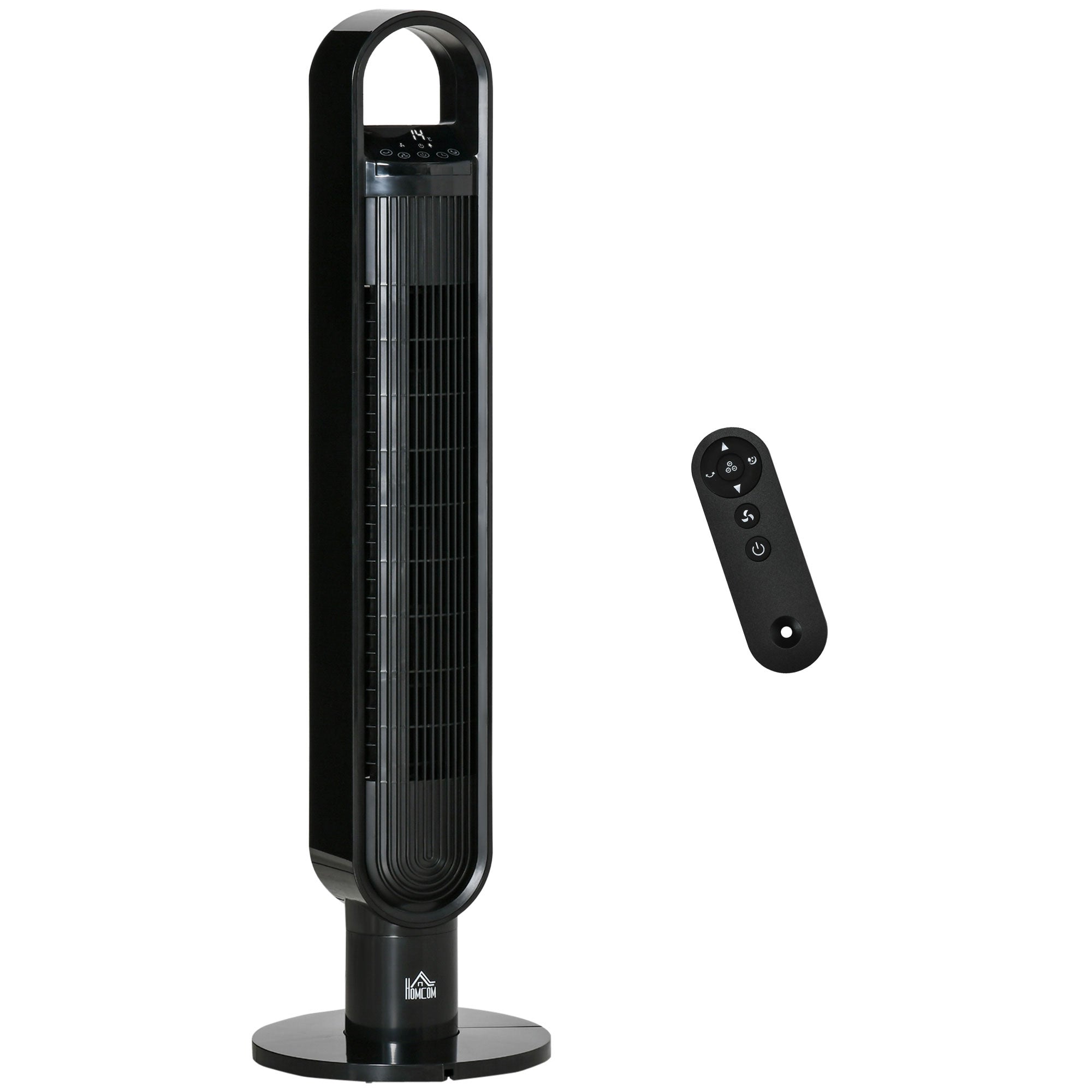 HOMCOM 39" Anion Freestanding Tower Fan Cooling for Bedroom with Oscillating, 3 Speeds, 3 Modes, 12h Timer, LED Sensor Panel, Remote Controller, 60W, Black 