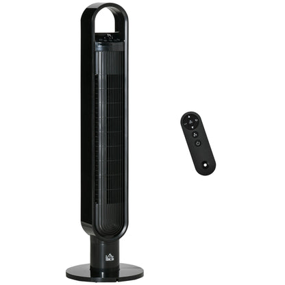 HOMCOM 39" Anion Freestanding Tower Fan Cooling for Bedroom with Oscillating, 3 Speeds, 3 Modes, 12h Timer, LED Sensor Panel, Remote Controller, 60W, Black 