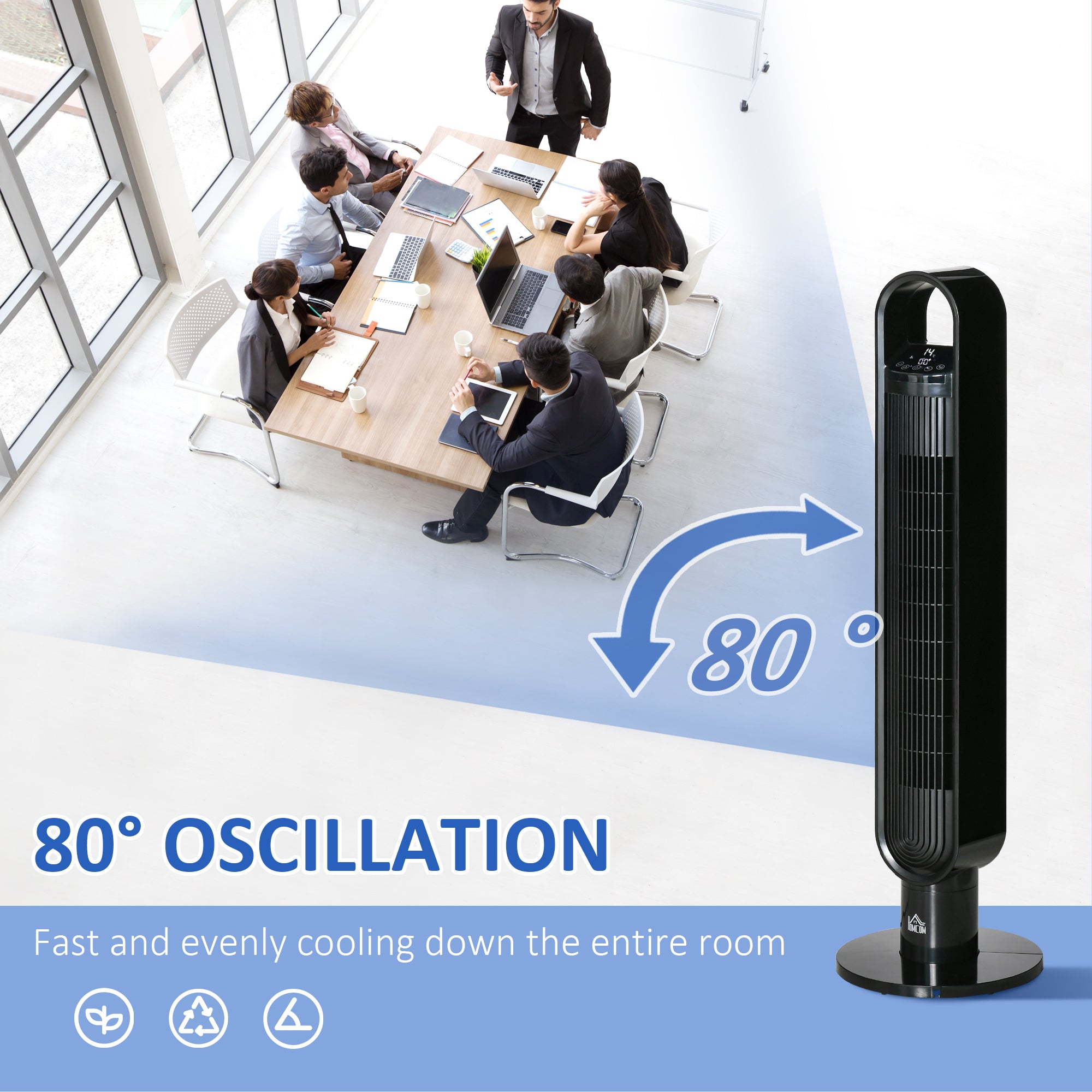 HOMCOM 39" Anion Freestanding Tower Fan Cooling for Bedroom with Oscillating, 3 Speeds, 3 Modes, 12h Timer, LED Sensor Panel, Remote Controller, 60W, Black 