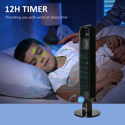 HOMCOM 39" Anion Freestanding Tower Fan Cooling for Bedroom with Oscillating, 3 Speeds, 3 Modes, 12h Timer, LED Sensor Panel, Remote Controller, 60W, Black 