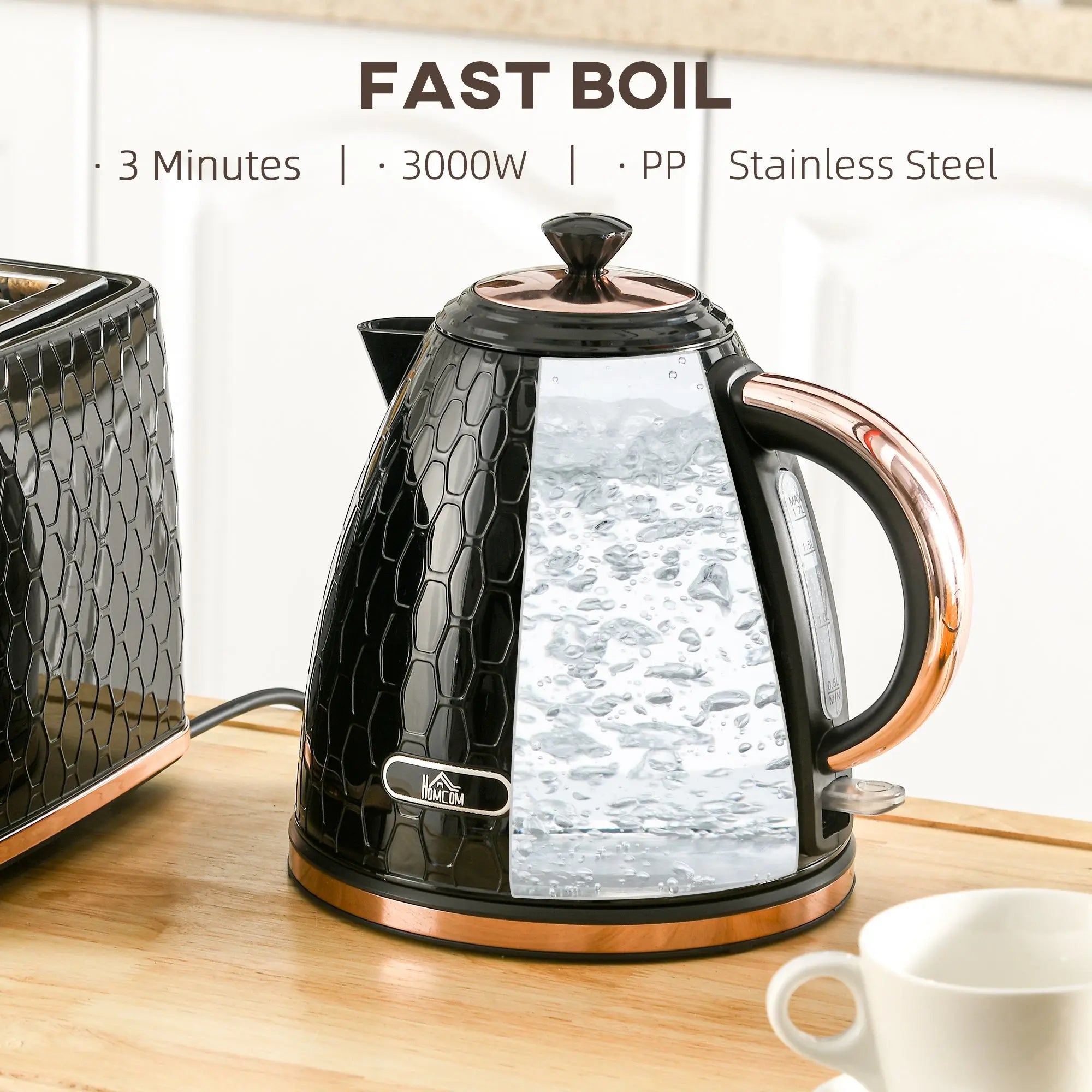 HOMCOM 3kW Rapid Boil Honeycomb Kettle - Black 