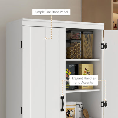 HOMCOM 4-Door Tall Kitchen Cupboard, Freestanding 6-Tier Storage Cabinet with 2 Adjustable Shelves for Living Room, Dining Room, White 