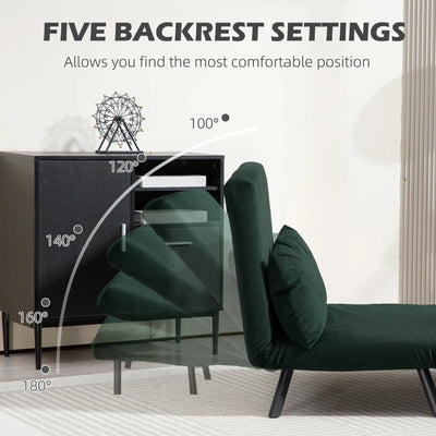 HOMCOM 4-in-1 Velvet-Feel Double Sofa Bed, with Pillows - Green 