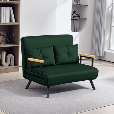 HOMCOM 4-in-1 Velvet-Feel Double Sofa Bed, with Pillows - Green 
