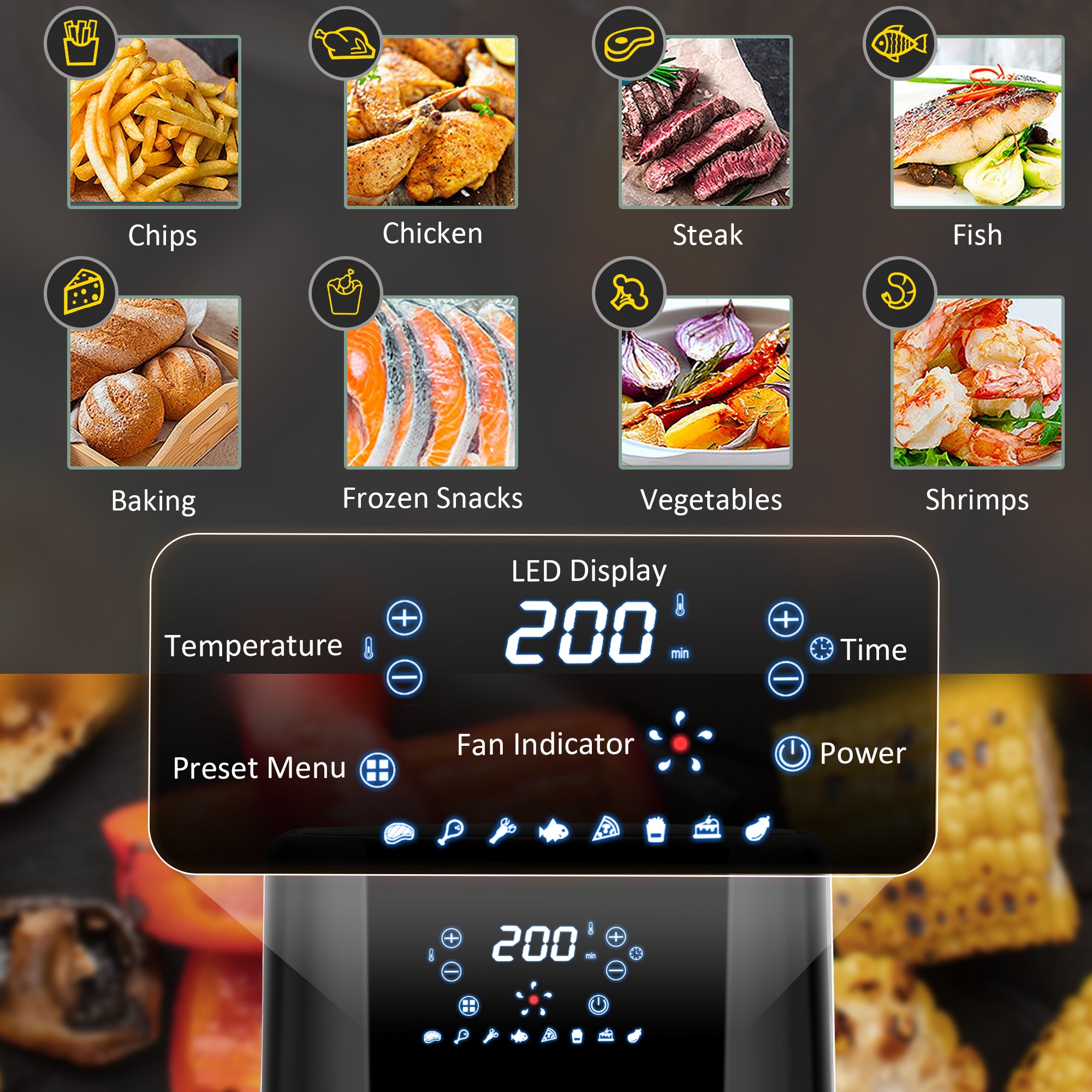HOMCOM 4.5L Air Fryer, 8-in-1 Digital Air Fryer Oven with Rapid Air Circulation, Temp Control & Timer, Non-stick Basket, Oil-Free Cook, 1500W, Black 