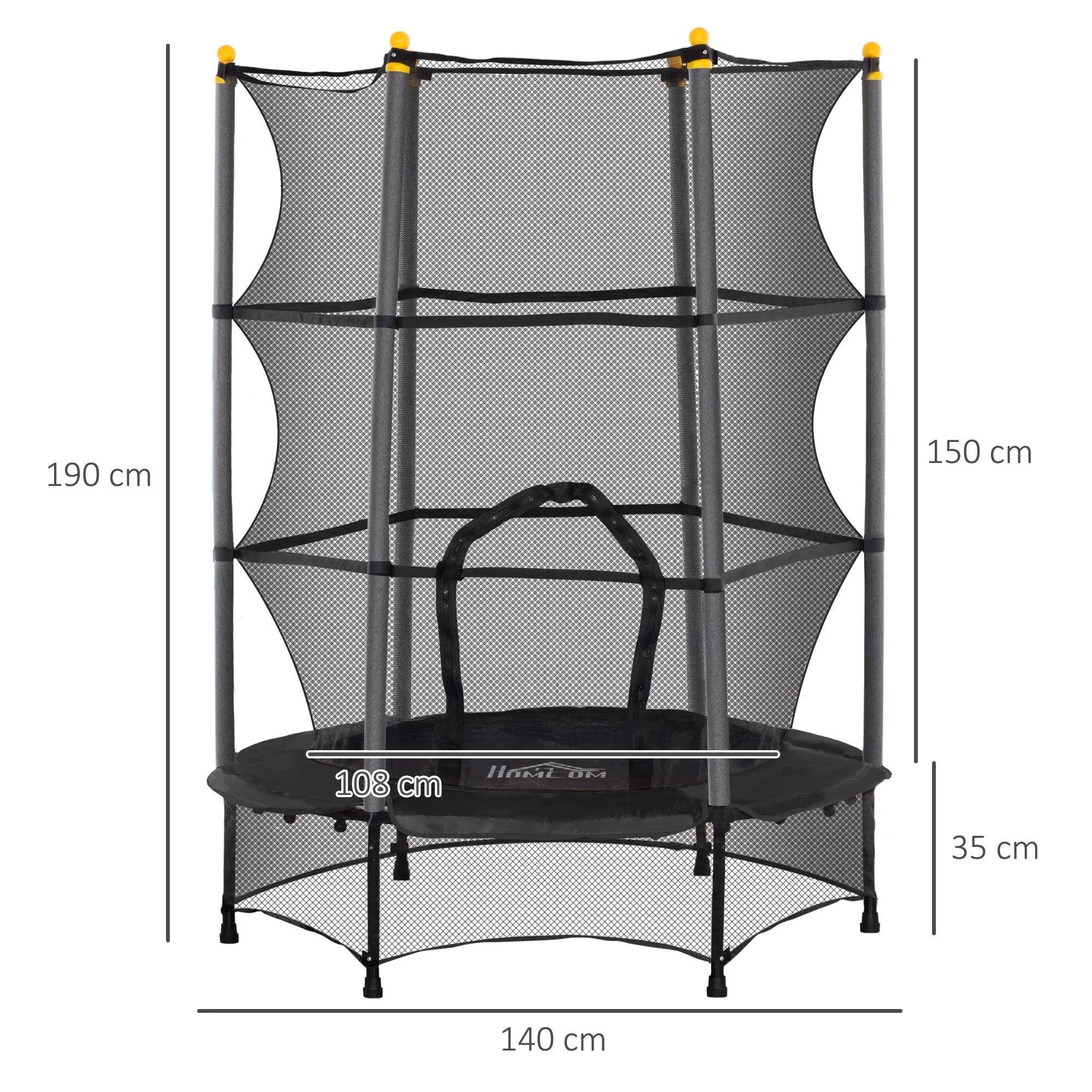 HOMCOM 4.6FT/55" Kids Trampoline with Safety Enclosure, Outdoor Indoor Use, for Ages 3-10 Years, Black 