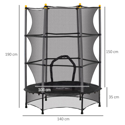 HOMCOM 4.6FT/55" Kids Trampoline with Safety Enclosure, Outdoor Indoor Use, for Ages 3-10 Years, Black 
