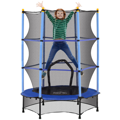 HOMCOM 4.6FT/55" Kids Trampoline with Safety Enclosure, Outdoor Indoor Use, for Ages 3-10 Years, Blue 