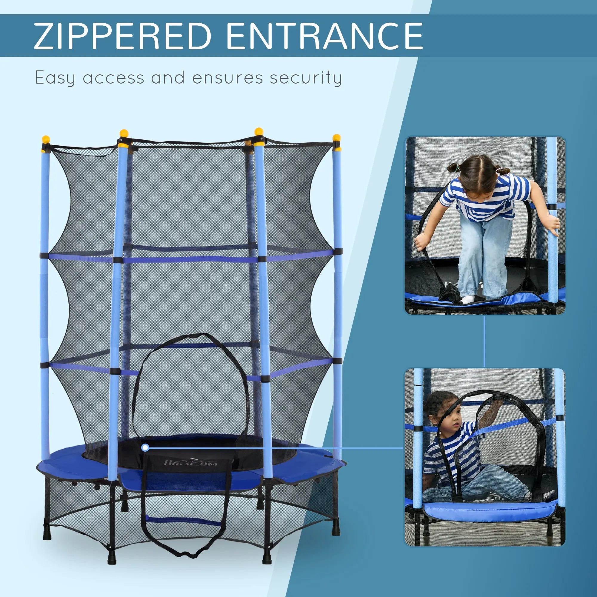 HOMCOM 4.6FT/55" Kids Trampoline with Safety Enclosure, Outdoor Indoor Use, for Ages 3-10 Years, Blue 