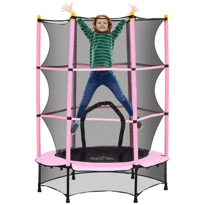 HOMCOM 4.6FT/55" Kids Trampoline with Safety Enclosure, Outdoor Indoor Use, for Ages 3-10 Years, Pink 