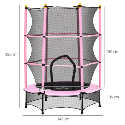 HOMCOM 4.6FT/55" Kids Trampoline with Safety Enclosure, Outdoor Indoor Use, for Ages 3-10 Years, Pink 