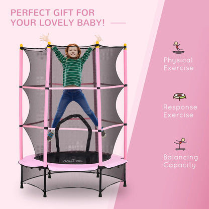 HOMCOM 4.6FT/55" Kids Trampoline with Safety Enclosure, Outdoor Indoor Use, for Ages 3-10 Years, Pink 